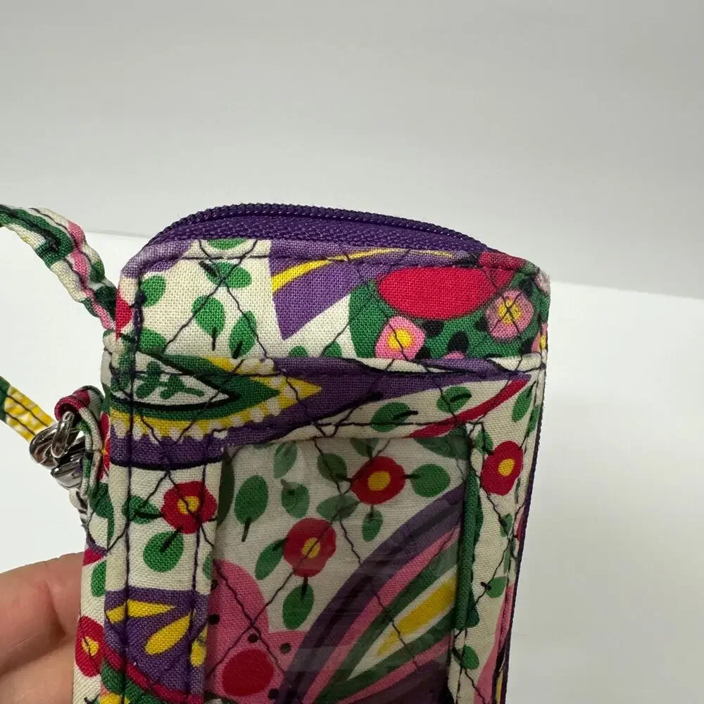 Vera Bradley Viva La Vera All In One Zipper Wallet Wristlet Green Purple Floral